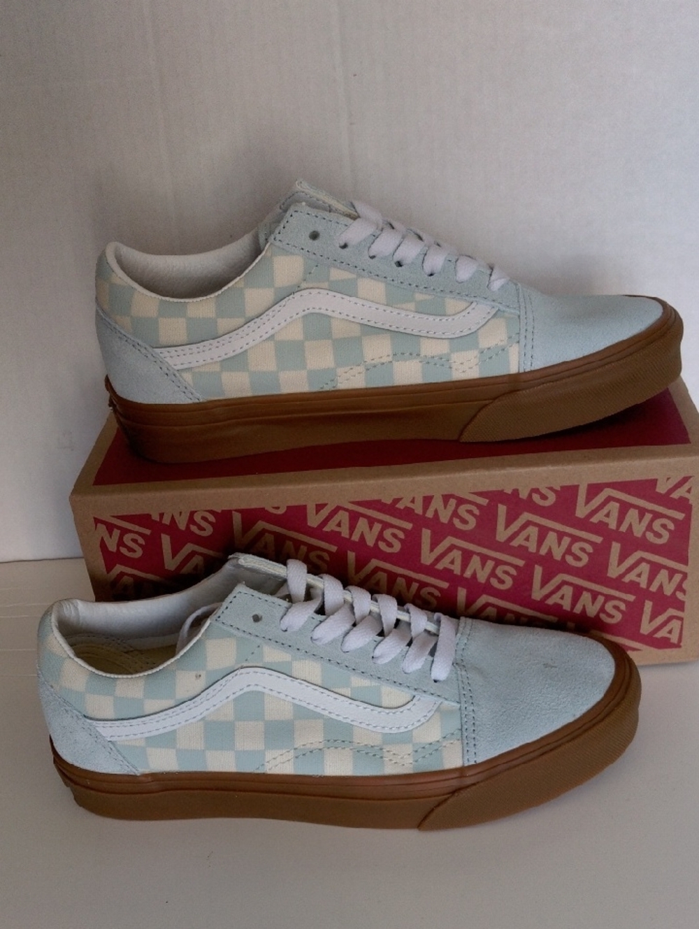 Vans Checkerboard Old Skool  Low-Top Sneakers in Teal  & Gum Sole Youth Size